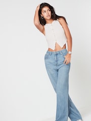 Ecru White Knitlook Ribbed Textured Jersey Waistcoat Top - Image 2 of 6