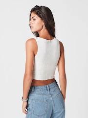 Ecru White Knitlook Ribbed Textured Jersey Waistcoat Top - Image 3 of 6