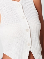 Ecru White Knitlook Ribbed Textured Jersey Waistcoat Top - Image 4 of 6