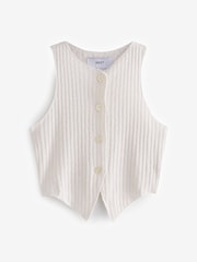 Ecru White Knitlook Ribbed Textured Jersey Waistcoat Top - Image 5 of 6