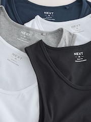 Black/White/Grey Marl/Navy Blue Slim Fit 100% Cotton Layering Vests 5 Pack - Image 11 of 11