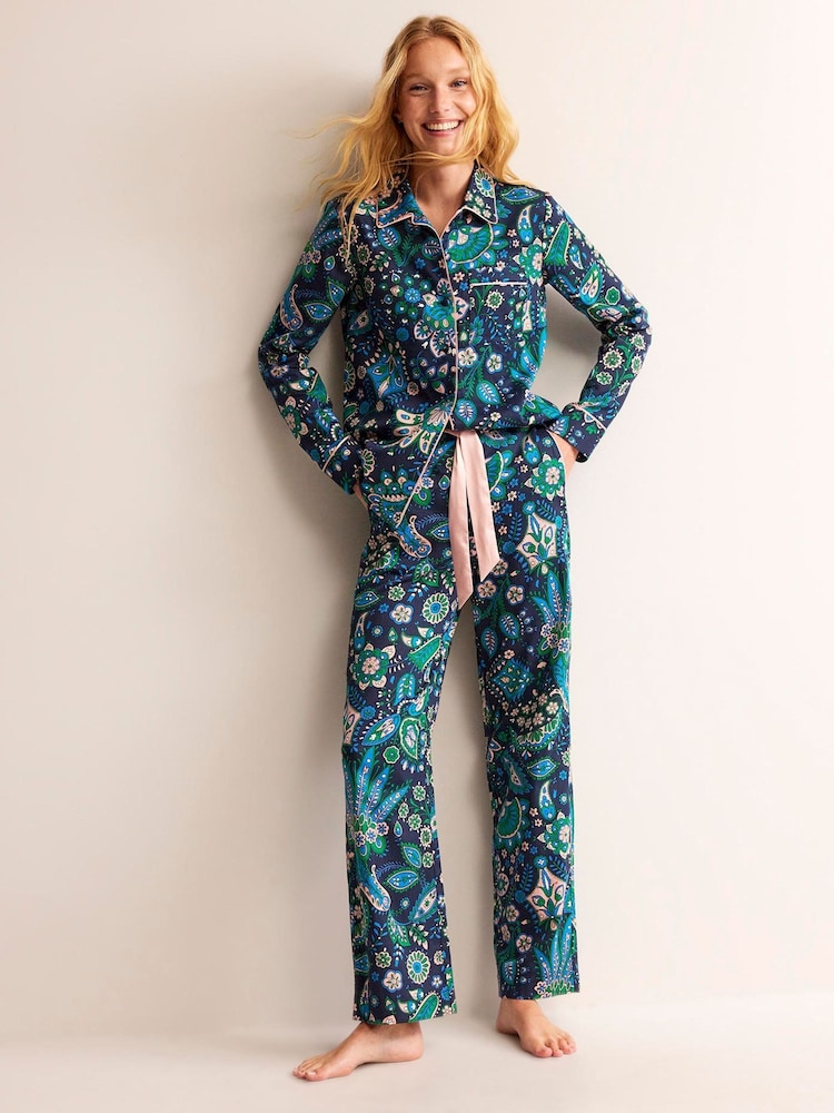 Boden Blue Cotton Sateen Pyjama Shirt - Image 1 of 5