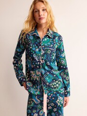 Boden Blue Cotton Sateen Pyjama Shirt - Image 3 of 5