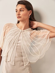 Ivory Cream Pearl Sheer Cape Cover-Up - Image 1 of 5