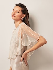 Ivory Cream Pearl Sheer Cape Cover-Up - Image 2 of 5