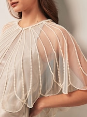 Ivory Cream Pearl Sheer Cape Cover-Up - Image 3 of 5