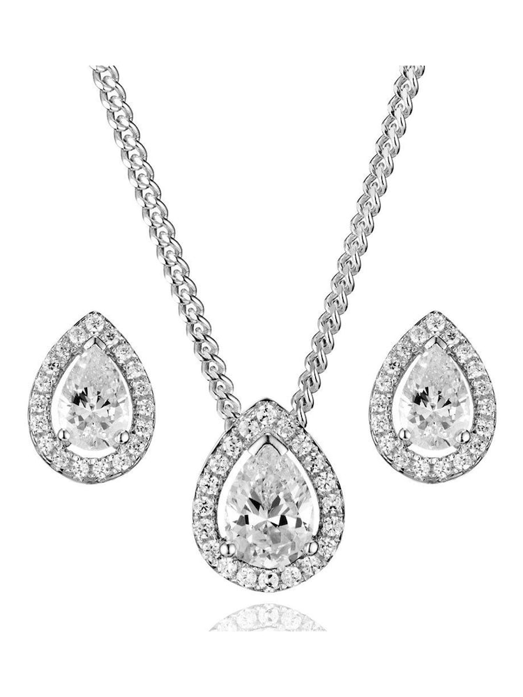 Beaverbrooks Sterling Cubic Zirconia Pear Pendant and Earrings Set - Image 1 of 4