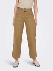 JDY Brown Wide Leg Cargo Trousers With Tortoise Belt - Image 1 of 5