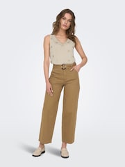 JDY Brown Wide Leg Cargo Trousers With Tortoise Belt - Image 3 of 5