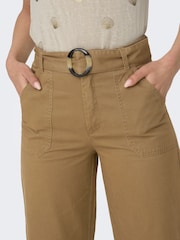 JDY Brown Wide Leg Cargo Trousers With Tortoise Belt - Image 4 of 5