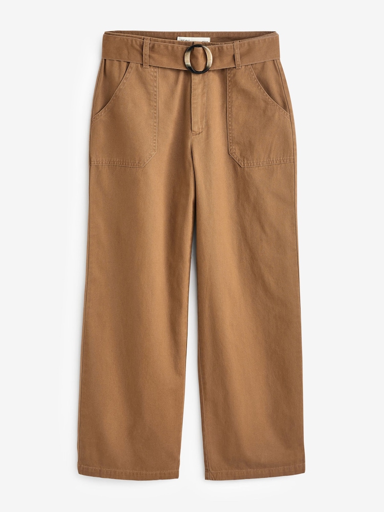 JDY Brown Wide Leg Cargo Trousers With Tortoise Belt - Image 5 of 5