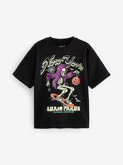 Black Halloween Skeleton Relaxed Fit Graphic 100% Cotton Short Sleeve T-Shirt (3-16yrs) - Image 1 of 3