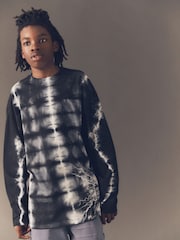 Black Tie Dye Long Sleeve Graphic 100% Cotton T-Shirt (3-16yrs) - Image 1 of 4
