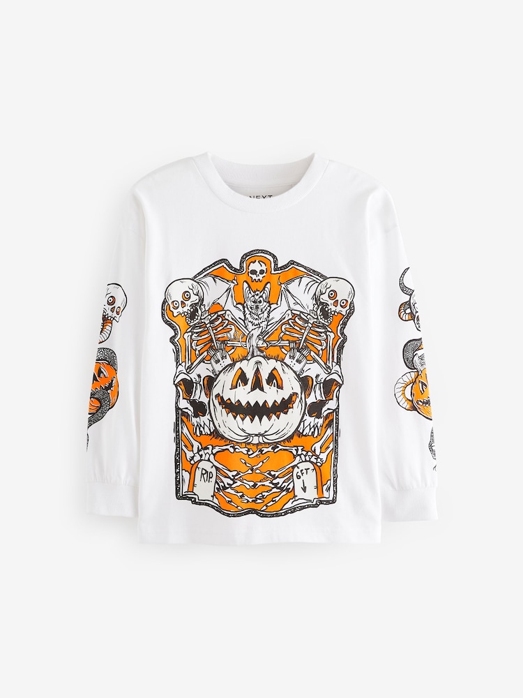 White Glow In the Dark Halloween Graphic Long Sleeve 100% Cotton T-Shirt (3-16yrs) - Image 2 of 4