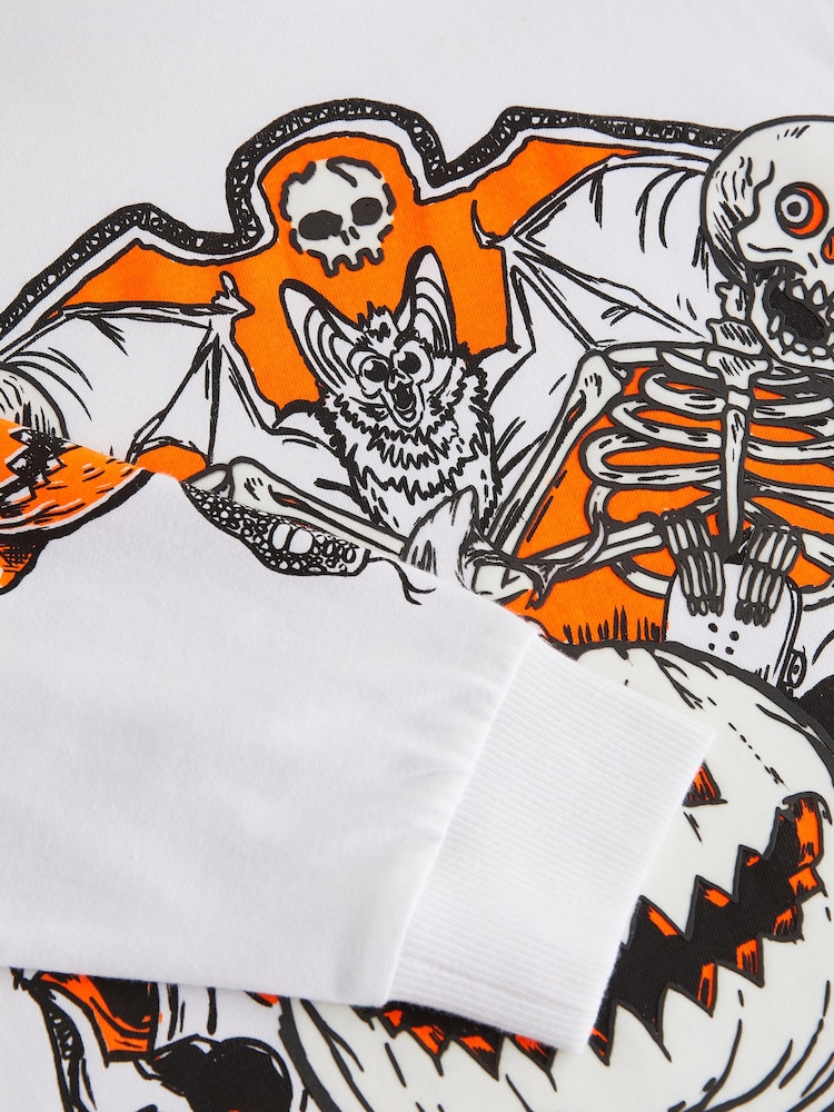 White Glow In the Dark Halloween Graphic Long Sleeve 100% Cotton T-Shirt (3-16yrs) - Image 4 of 4
