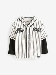 Ecru White/ Black Stripe 100% Cotton Long Sleeve Varsity Baseball Top (3-16yrs) - Image 1 of 4