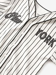 Ecru White/ Black Stripe 100% Cotton Long Sleeve Varsity Baseball Top (3-16yrs) - Image 3 of 4
