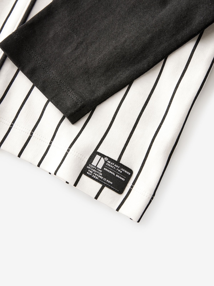 Ecru White/ Black Stripe 100% Cotton Long Sleeve Varsity Baseball Top (3-16yrs) - Image 4 of 4 Ecru White/ Black Stripe 100% Cotton Long Sleeve Varsity Baseball Top (3-16yrs) - Image 4 of 4
