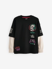 Black Skull Skate Long Sleeve 100% Cotton T-Shirt (3-16yrs) - Image 1 of 3
