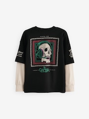 Black Skull Skate Long Sleeve 100% Cotton T-Shirt (3-16yrs) - Image 2 of 3