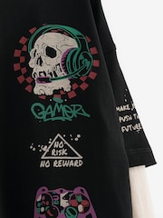 Black Skull Skate Long Sleeve 100% Cotton T-Shirt (3-16yrs) - Image 3 of 3