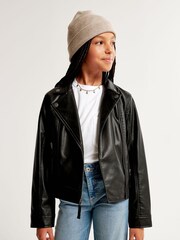 Abercrombie & Fitch Black Faux Leather Biker Jacket - Image 1 of 9