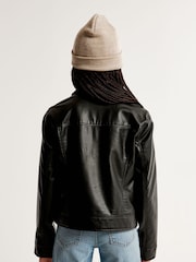 Abercrombie & Fitch Black Faux Leather Biker Jacket - Image 2 of 9