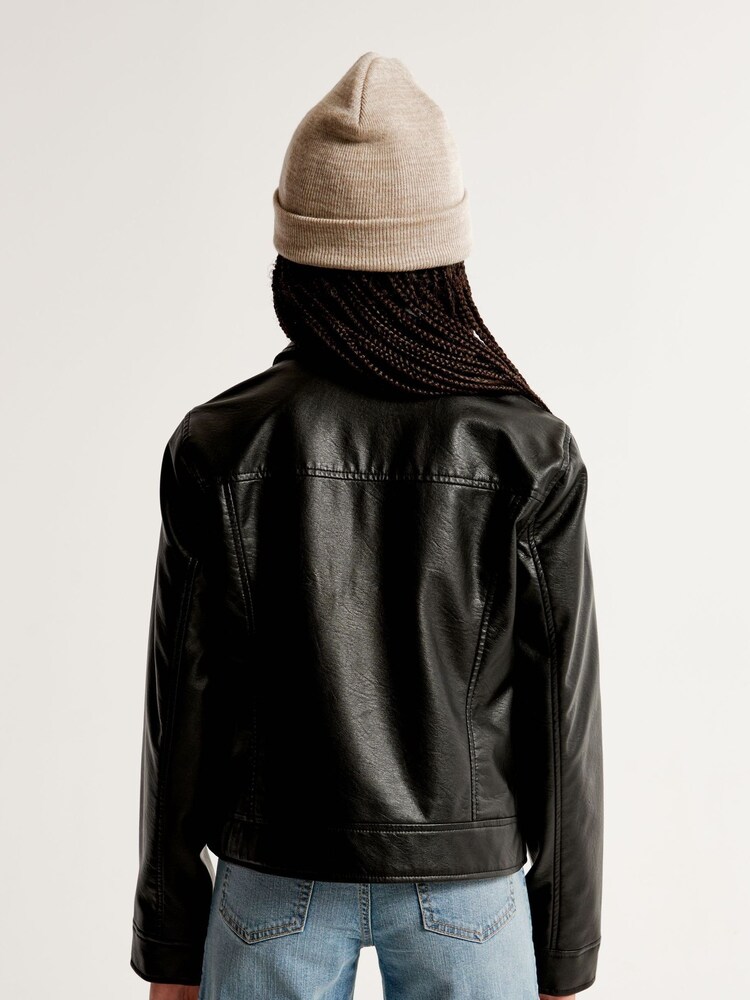 Abercrombie & Fitch Black Faux Leather Biker Jacket - Image 2 of 9