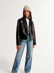 Abercrombie & Fitch Black Faux Leather Biker Jacket - Image 3 of 9