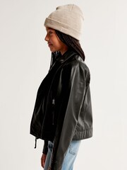 Abercrombie & Fitch Black Faux Leather Biker Jacket - Image 4 of 9
