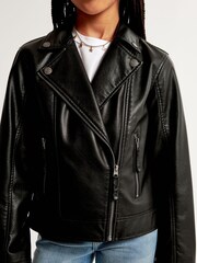 Abercrombie & Fitch Black Faux Leather Biker Jacket - Image 5 of 9
