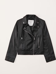 Abercrombie & Fitch Black Faux Leather Biker Jacket - Image 7 of 9