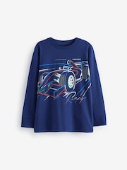 Navy Blue Racing Car Relaxed Fit Long Sleeve Graphic T-Shirt (3-16yrs) - Image 1 of 3