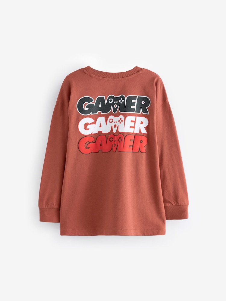 Rust Brown Game Controller Relaxed Fit Long Sleeve Graphic T-Shirt (3-16yrs) - Image 2 of 3