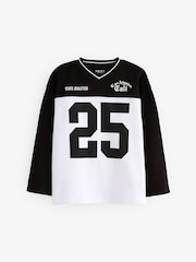 Black/White 100% Cotton Long Sleeve Varsity T-Shirt (3-16yrs) - Image 1 of 1
