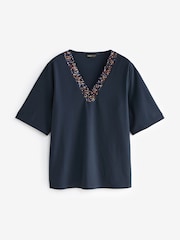 Navy Sequin V-Neck T-Shirt - Image 1 of 1