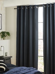 Blue Ink Navy Blackout/Thermal Cotton Eyelet Curtains - Image 1 of 8