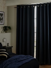 Blue Ink Navy Blackout/Thermal Cotton Eyelet Curtains - Image 3 of 8