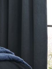Blue Ink Navy Blackout/Thermal Cotton Eyelet Curtains - Image 6 of 8