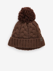 Chocolate Brown Knitted Cable Pom Hat (1-16yrs) - Image 1 of 2