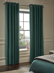 Green Dark Blackout/Thermal Cotton Eyelet Curtains - Image 1 of 8