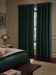 Green Dark Blackout/Thermal Cotton Eyelet Curtains - Image 3 of 8