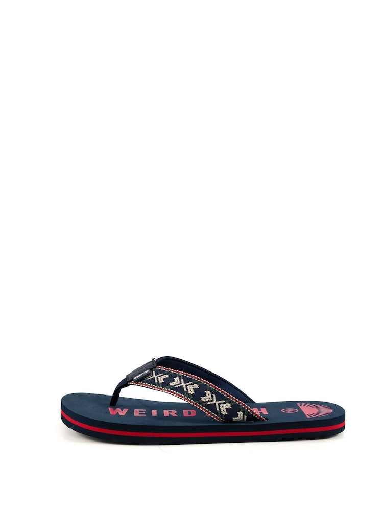 Weird Fish Blue Hamdon Jacquard Flip Flops - Image 2 of 4 Weird Fish Blue Hamdon Jacquard Flip Flops - Image 2 of 4