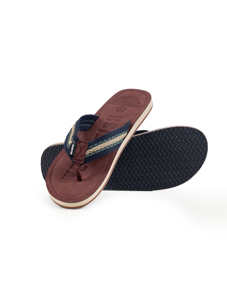 Weird Fish Blue Malham Leather Look Flip Flops - Image 2 of 5