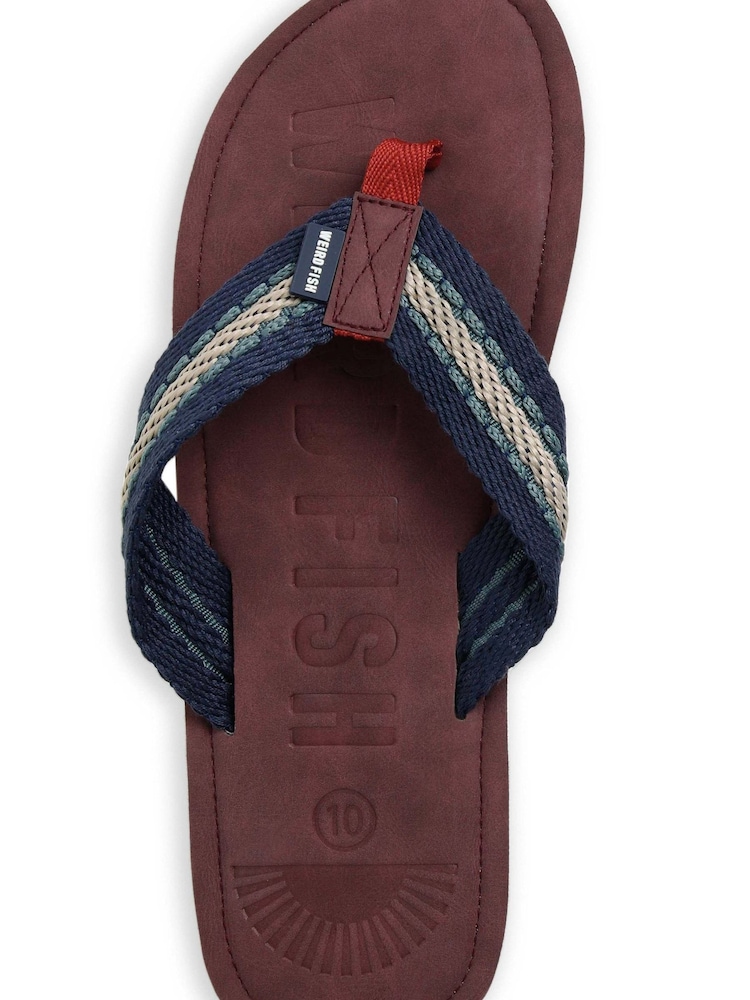 Weird Fish Blue Malham Leather Look Flip Flops - Image 5 of 5