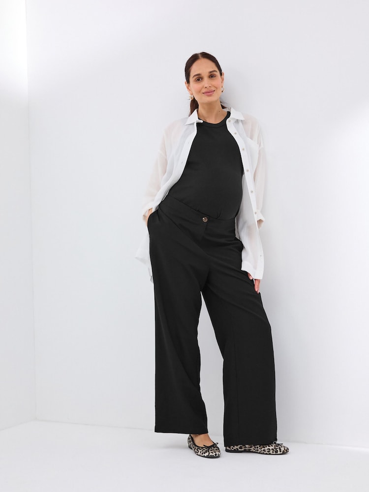 Black Maternity Wide Leg Trousers - Image 2 of 9