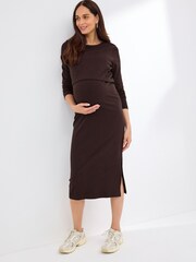 Chocolate Brown Maternity Nursing Long Sleeve Dress - Image 1 of 1