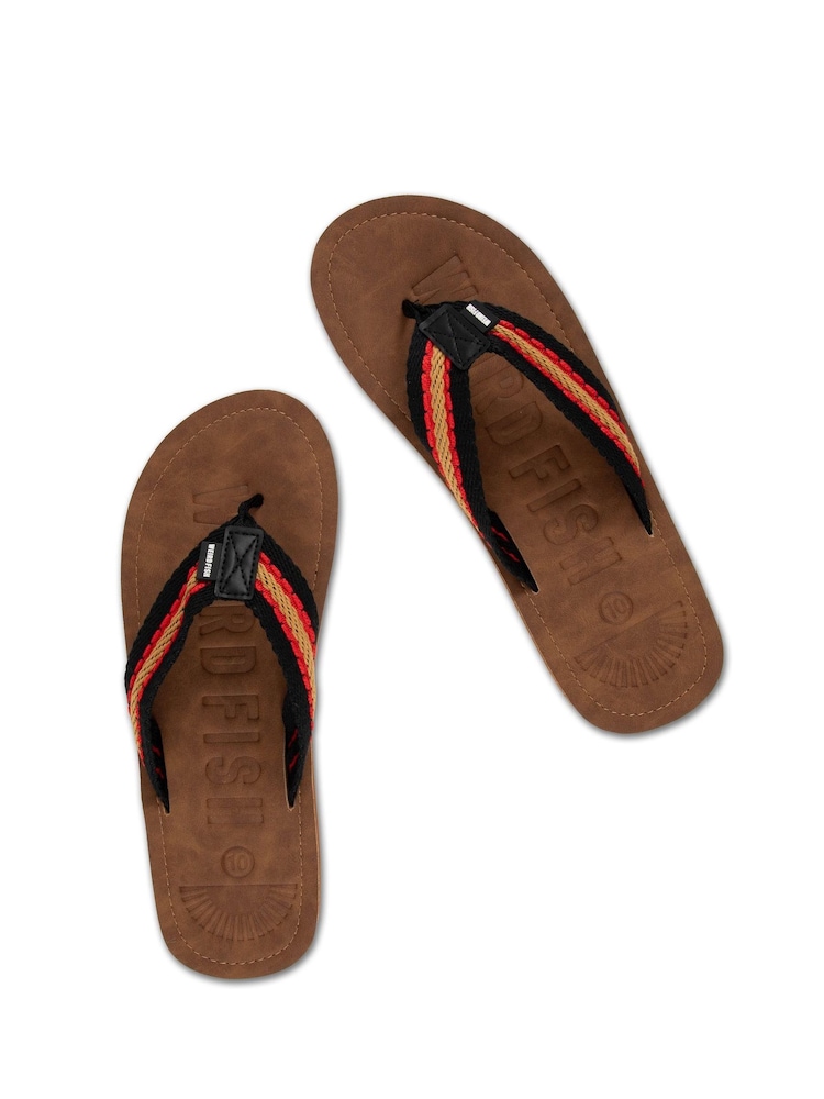 Weird Fish Brown Malham Leather Look Flip Flops - Image 1 of 4