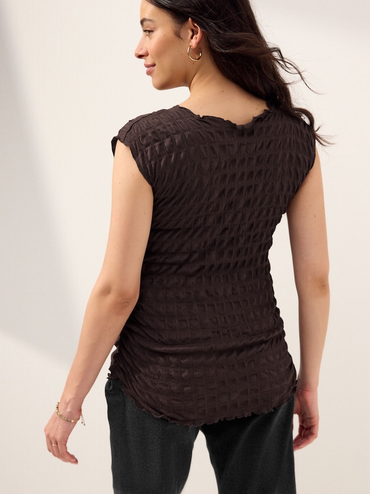 Chocolate Brown Maternity Short Sleeve Textured T-Shirt - Image 2 of 6 Chocolate Brown Maternity Short Sleeve Textured T-Shirt - Image 2 of 6