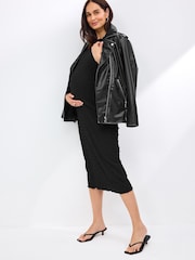 Black Maternity Short Sleeve Textured Column Dress - Image 2 of 8